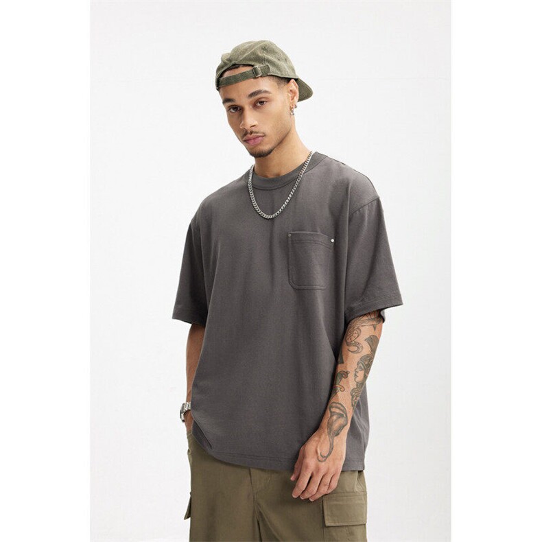 重磅麻棉铆钉口袋T恤2025春夏新品潮牌宽松短袖纯色上衣TX12P65，男装T恤，电商A400（原B301）