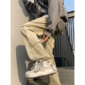 美式染牛仔裤男春秋新款排扣设计vibe风裤子直筒宽松长AM932 P42图片