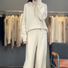 2025年秋季新款百搭女士拼色卷边帽衫套装,女装羊毛衫,宛庄羊绒, 2025年秋季新款百搭女士拼色卷边帽衫套装,女装羊毛衫,宛庄羊绒,