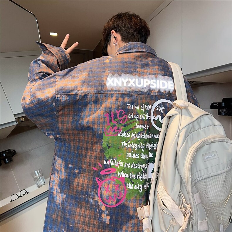 港味长袖防晒衬衣男女秋季慵懒风休闲宽松显瘦格子衬衫外套上衣，男装防晒衣，星座716-2