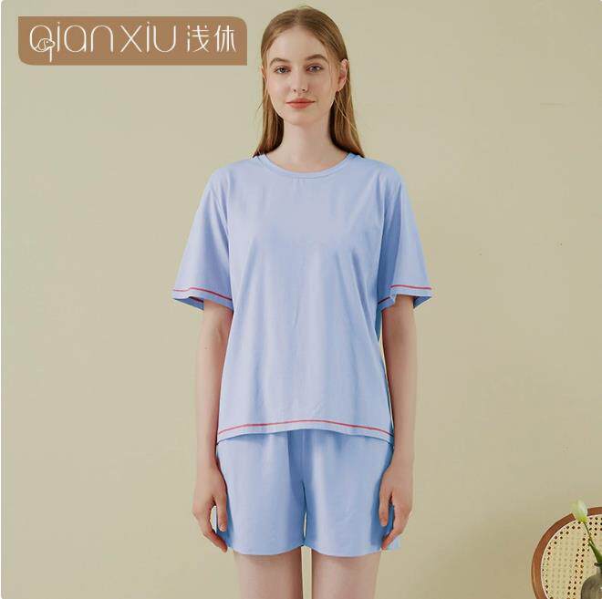 2025年秋季睡衣圆领休闲短裤男女同款情侣套装，睡衣套装，泰合衣坊