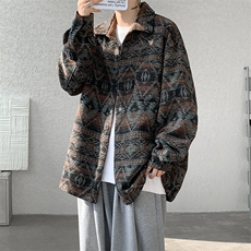 8XL-M复古大码民族风衬衫男款秋冬季加厚粗呢藏式外套CS29001P68，男装衬衫，电商B312