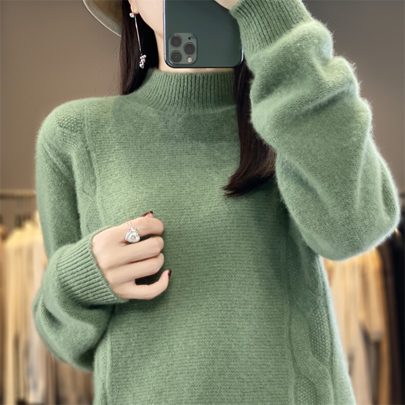 百搭半高领羊毛衫女秋冬新款加厚保暖毛衣宽松显瘦针织衫,女装羊毛衫,九嘉羊绒
