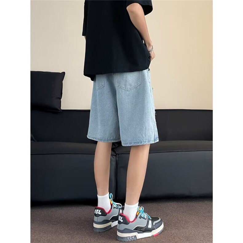 现货破洞阔腿牛仔短裤男夏季设计感小众五分裤子ins潮M20633-P40,男装牛仔裤,星座1008