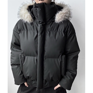 现货三防重磅硬挺boxy短款羽绒棉衣座山雕大毛毛领PU皮棉服外套冬图片