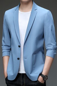2023春秋季新款休闲西服男士高端商务西装外套单层薄款免烫便西,男装西服,电商B212（原钱塘6029）