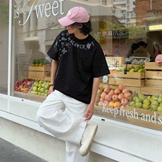 万针全刺绣工艺抖音得物高品质260克重磅纯棉双纱美式高街短袖T恤，男装T恤，电商A486