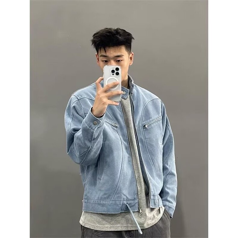 美式复古重磅水洗哈灵顿夹克男宽松痞帅短款牛仔外套WJK9333,男装工装外套,星座208-5