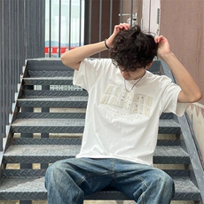 万针全刺绣工艺抖音得物高品质260克重磅纯棉双纱美式高街短袖T恤，男装T恤，电商A486