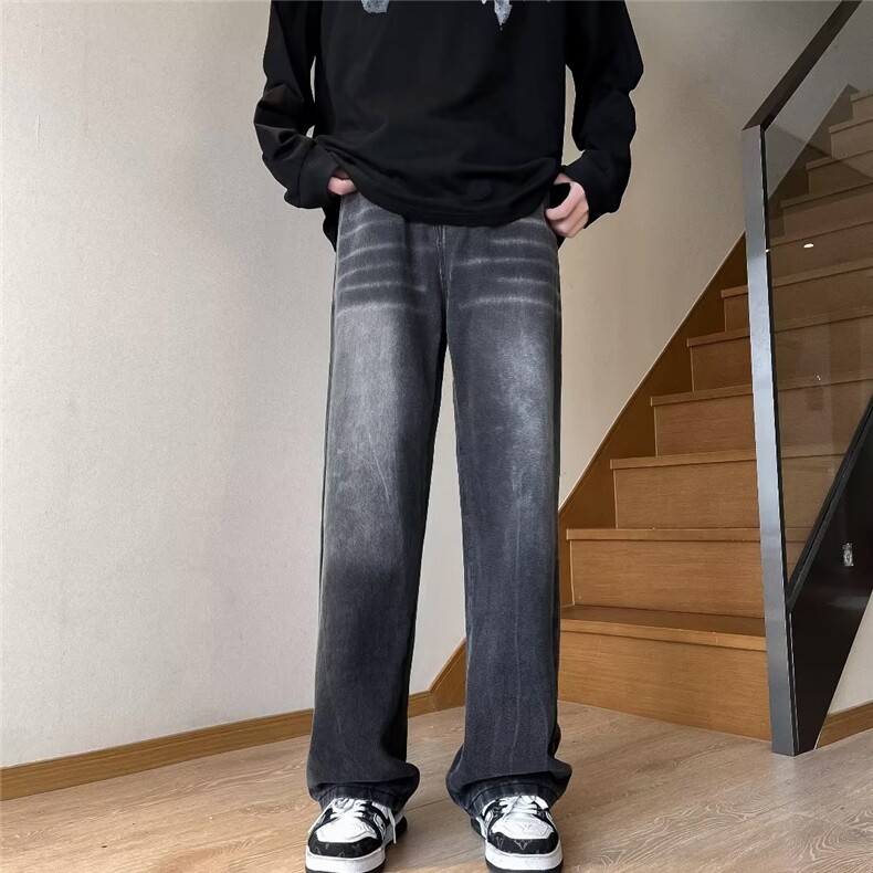 高街vibe风复古水洗痞帅直筒牛仔裤潮牌oversize百搭长裤,男装牛仔裤,星座601-2