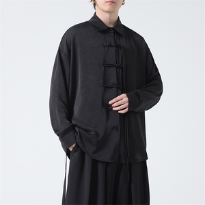 C8606 P65 无影墻 冰丝新中式风暗黑风唐装汉服盘扣衬衫情侣图片