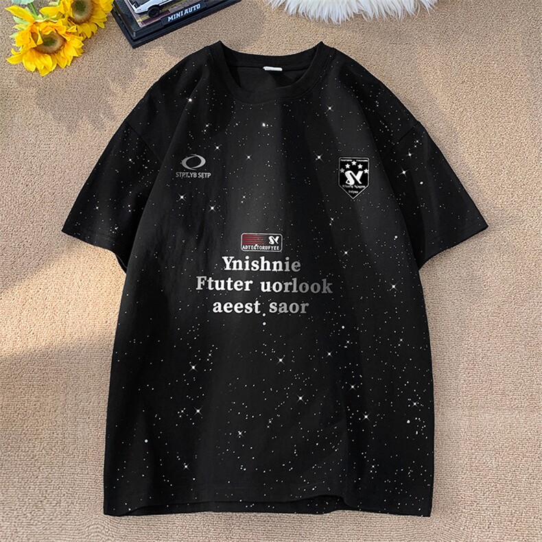 量大优供抖音视频支持得物配合二开美式满天星亮片短袖T恤MTX276,男装T恤,电商A486