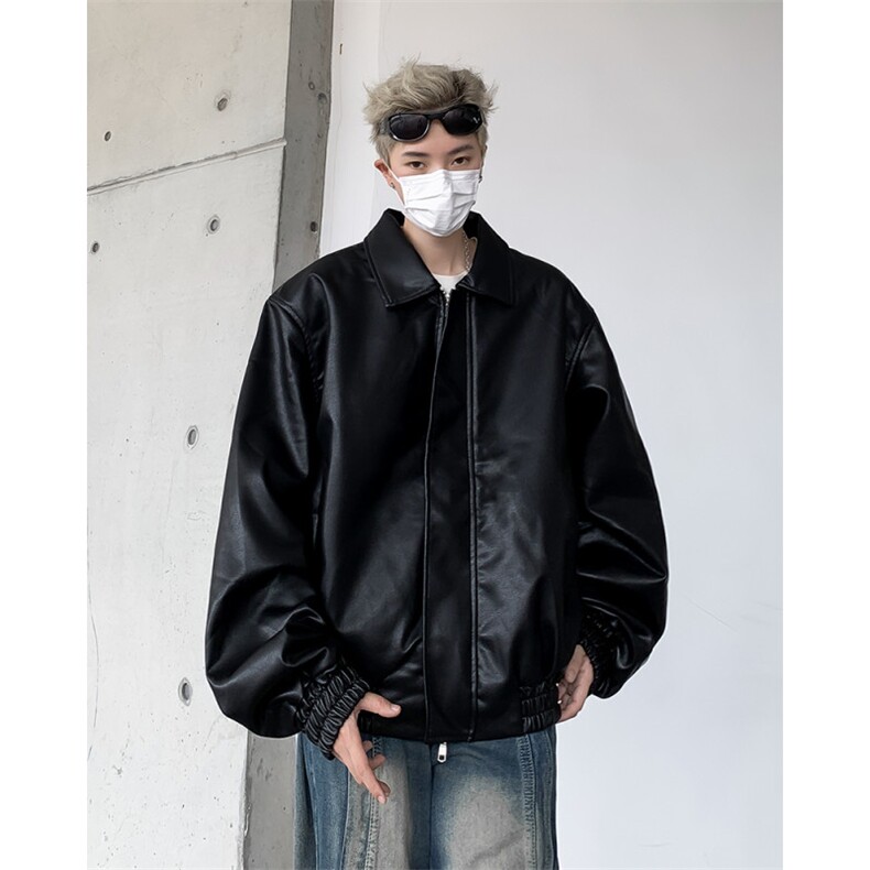美式复古cleanfit短款皮衣外套男春秋季休闲宽松皮夹克图片