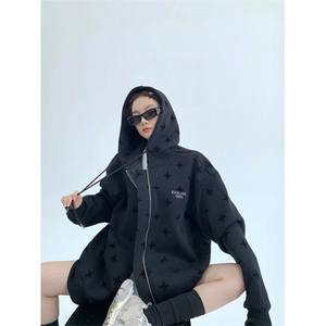 网图有货 秋季chic宽松夹克慵懒风满印连帽开衫卫衣男女 A915-P62图片
