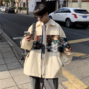 2026春季新款港风休闲宽松外套M-5XL男潮拼接翻领夹克7568P85图片