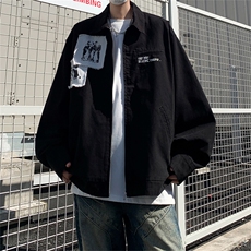 美式复古潮牌贴布红色春秋底特律工装夹克衫欧美高街hiphop外套，男装夹克，星座505-2（原电商A260-1)