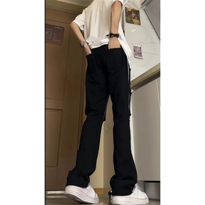 新中式夏季美式ins高街hiphop破洞喷漆牛仔休闲长裤货号K739P65图片