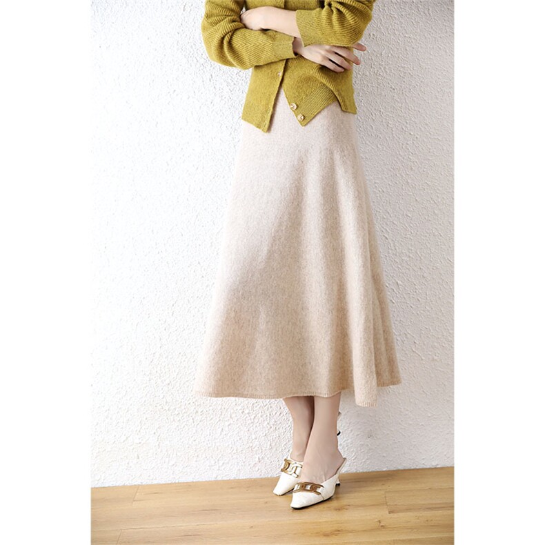 秋冬季羊毛休闲时尚通勤内搭平面半身A裙，女装半身裙，越洋羊