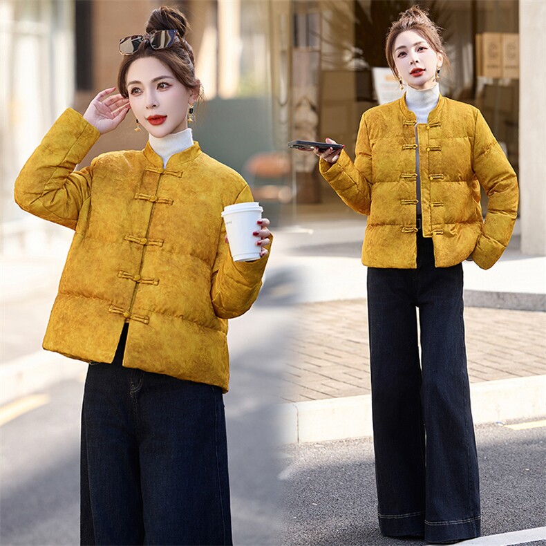新中式g风羽绒服女2024冬季新款白鸭绒加厚小个子短外套,女装羽绒服,橙子家