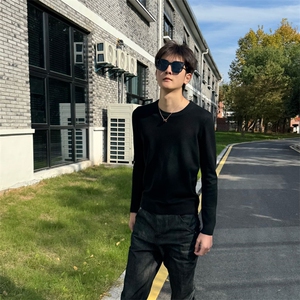店主风小伙秋冬男纯色圆领套头针织长袖毛衣男士301A-1/M63/P38图片