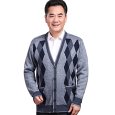 2024秋冬新款中老年男款V领菱格拼色开衫，男装羊绒开衫，衣恋羊绒