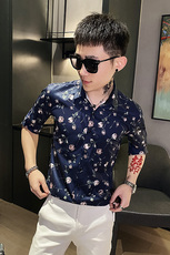312A-101-P55新款社会小伙中袖衬衫韩版潮流男士五分袖衬衣B，男装T恤，星座312A-5