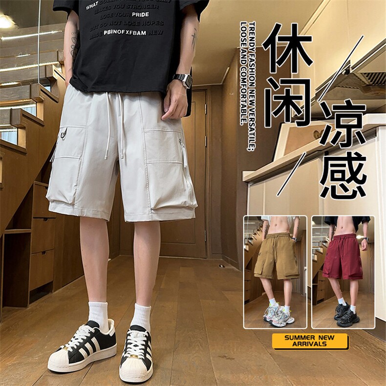 抖音品质美式新款工装短裤男潮牌宽松直筒A146-GY502特p35量大优,男装牛仔裤,HDA146