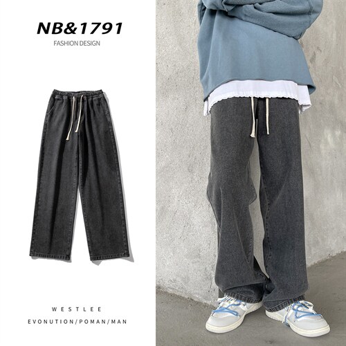 主推！宽松直筒拖地系绳牛仔裤长裤B377-K01-P38-限58图片