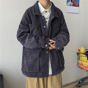 秋冬 港风复古灯芯绒夹克多口袋工装外套宽松百搭潮情侣 H203/P85图片