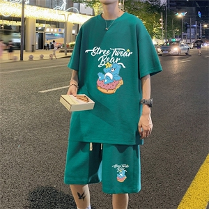 ！2024夏季新款男士华夫格短袖套装百搭学生一套HTZ53P50图片