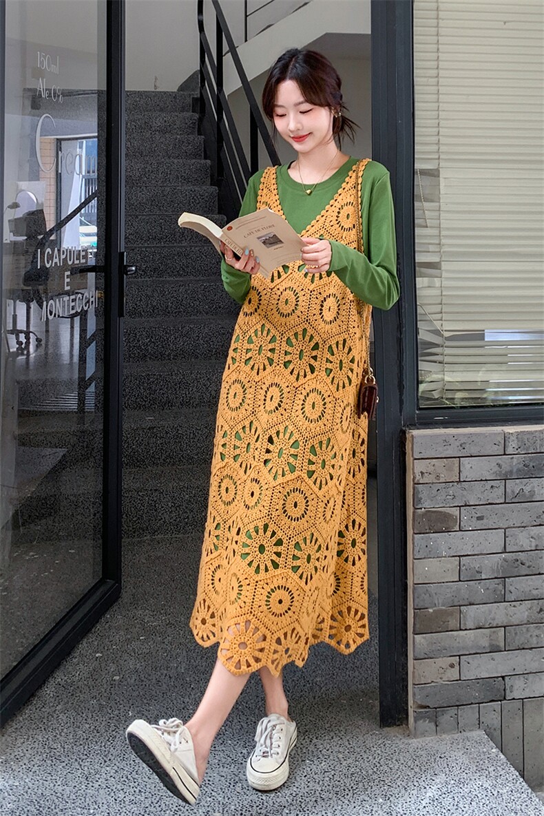 法式镂空罩衫叠穿连衣裙女春秋两件套装裙减龄卫衣裙超好看绝美,女装套装/套裙,新思路