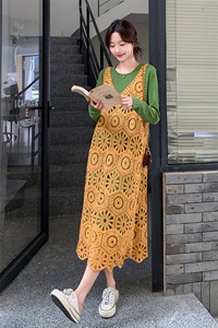 法式镂空罩衫叠穿连衣裙女春秋两件套装裙减龄卫衣裙超好看绝美图片