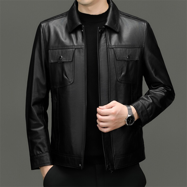 SJ2820JS秋款海宁男式头层牛皮真皮皮衣男翻领修身休闲夹克，男装皮衣，电商B360