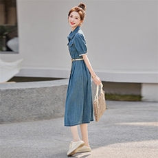 牛仔连衣裙2025夏季新款独特超好看法式气质漂亮收腰显瘦衬衫裙子，女装连衣裙，意芙