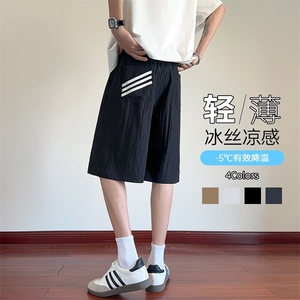 特批P20无差价25夏季港风百搭三条杠冰感冰丝顺滑五分裤男DK5846图片