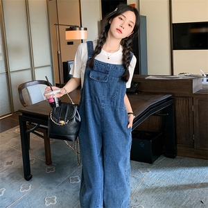 小个子设计感减龄牛仔背带裤休闲宽松显瘦哈伦阔腿束脚九分连体裤图片