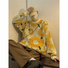 秋冬潮牌向日葵毛衣男情侣款日系复古慵懒风宽松针织衫MY222P53，男装针织衫/毛衣，星座1013-5