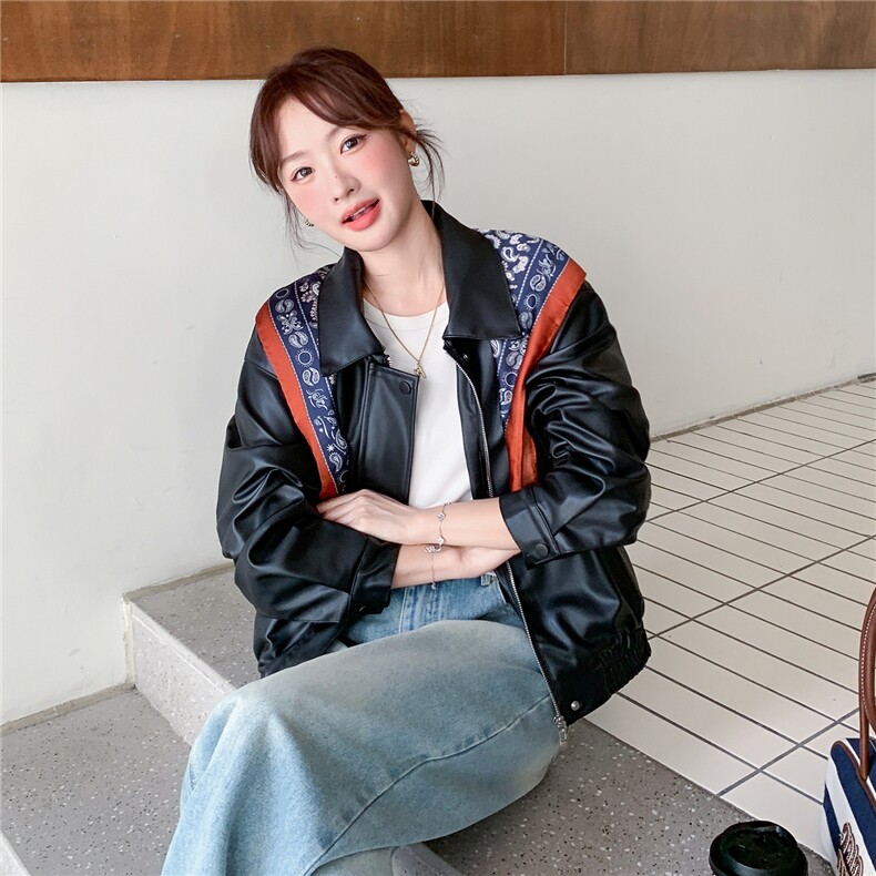 《档口现货》2026秋上新超柔软蛋白皮外套配丝巾气质皮衣小外套女图片