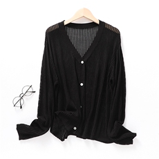 春季经典百搭丝绵V领镂空开衫长袖，女装针织衫/毛衣，东远绒业