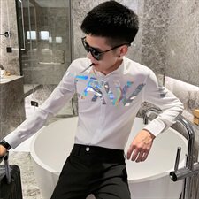CSY80-秋季新品彩色字母印花社会小伙长袖衬衫，男装衬衫，星座102A（原电商D309-1）