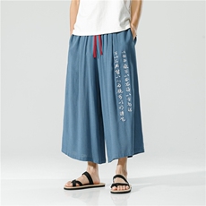 新中式风棉麻透气刺绣八分裤男ZK031-P55，男装休闲裤，电商A021