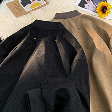 美拉德棕色短款工装外套男秋灯芯绒潮牌棒球服美式复古哈灵顿夹克，男装夹克，星座410-7