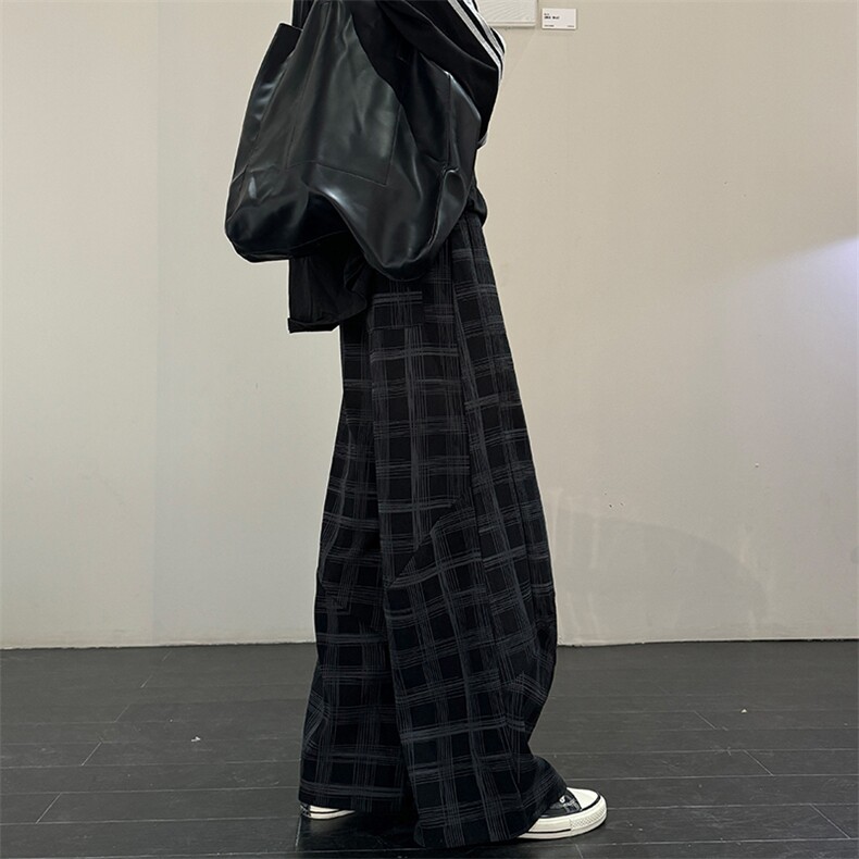 黑白格子裤男秋季慵懒风垂感美式复古休闲裤子B381-2/103/P45图片