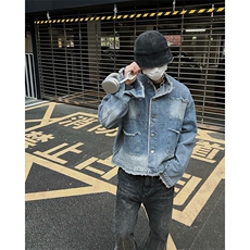 自家图，博主风cleanfit牛仔外套男美式复古毛边夹克JK2406-P80，男装夹克，星座1007（原301D）