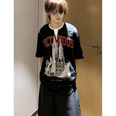 夏季美式复古领口假两件设计感短袖t恤男潮情侣上衣TT10，男装T恤，星座1116A（原606A-3）