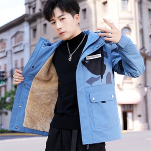  青年连帽迷彩工装羊羔绒夹克男 连帽棉衣男 MY629图片