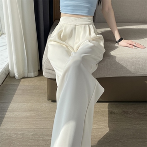 《沙漏腰》阔腿西装拖地裤夏款冰丝休闲裤高腰直筒坠感黑色西装裤图片