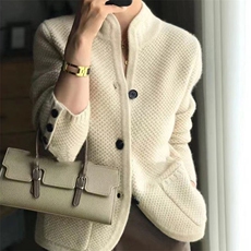 时尚百搭气质开衫高级休闲羊毛针织衫显瘦修身外套，女装针织衫/毛衣，萱芳婷羊绒