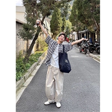 蓝色格子衬衫短袖男生新款夏季百搭宽松休闲简约衬衣上衣CS213，男装T恤，星座1116A（原606A-3）