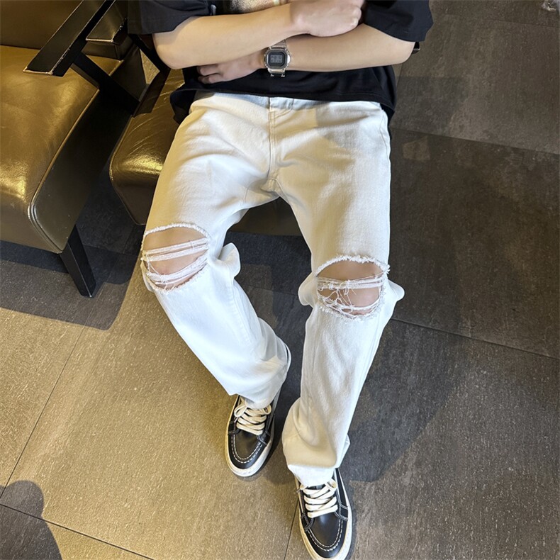 抖音品质 破洞牛仔裤男小脚B342-K7040-特P45图片